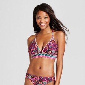Xhilaration Crochet Trim Longline Triangle Bikini Top (L) & Cheeky bottoms (XS)